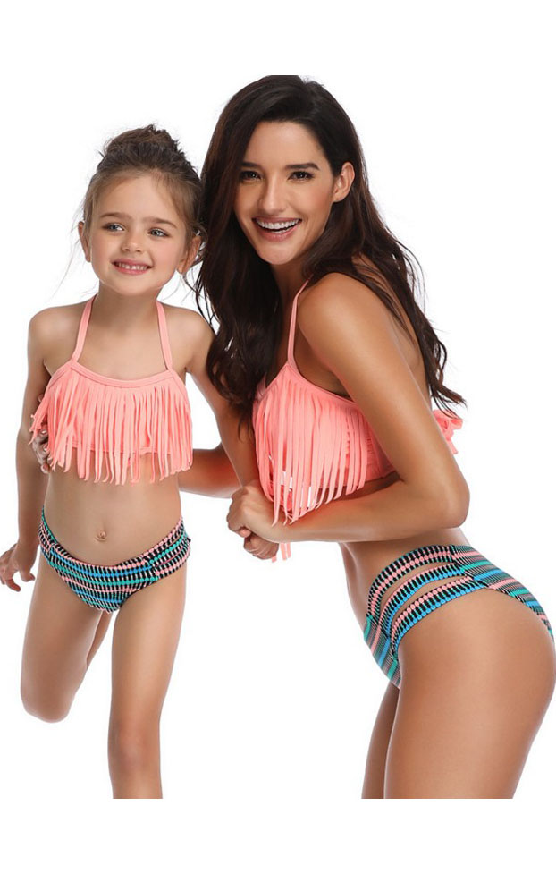 F4730-1 Tassel Shape Mom & Daughter Swimsuit